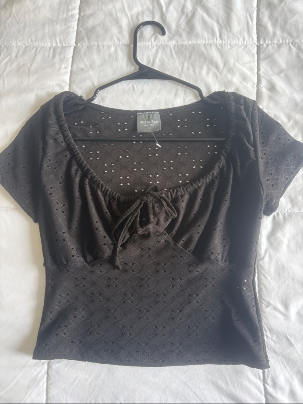 Olivia Rae Black Eyelet Tie-Front Crop Top